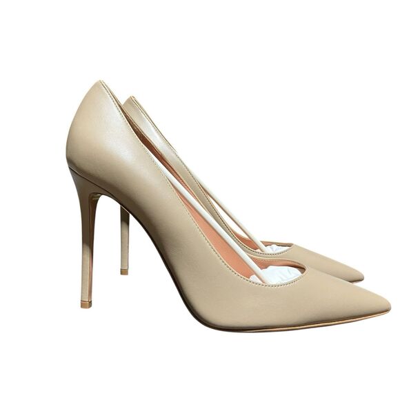 Lita Nude Pointed Toe Stiletto Italian Leather Pumps - Picture 3 of 13